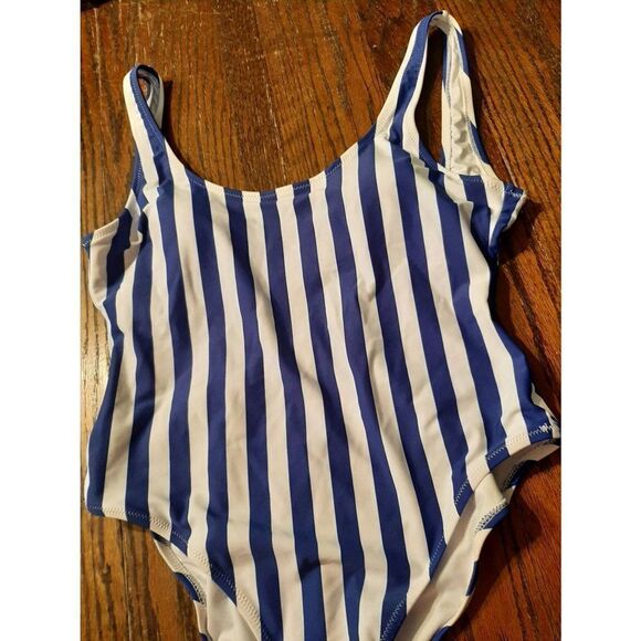 Medium Size 8/10 Love & Sports Blue White Stripe 1pc  Swimsuit Bathing Suit - Picture 2 of 6